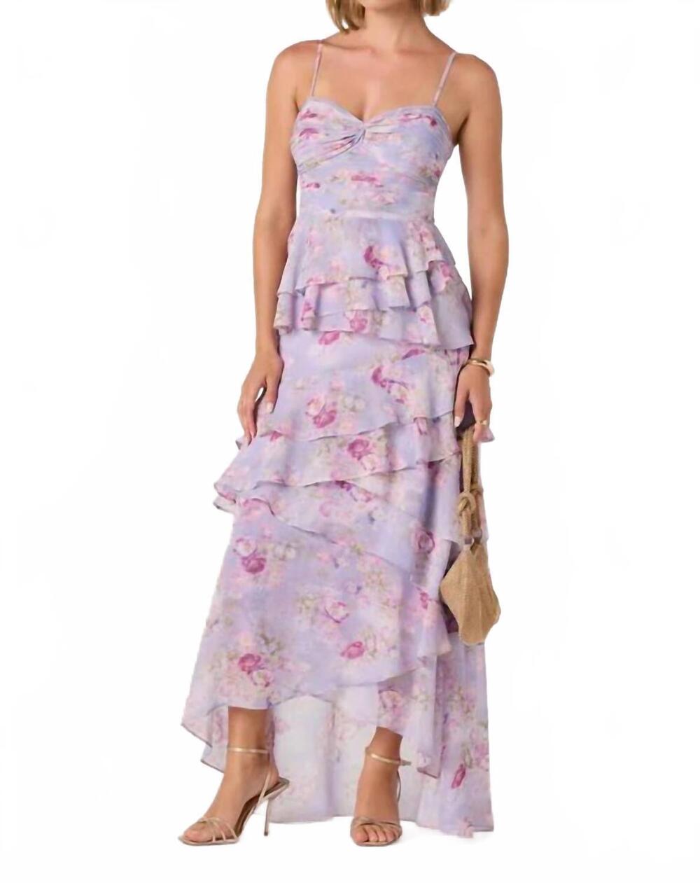 NEW ASTR coline ruffle chiffon maxi dress in lilac floral
